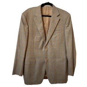 Harry Rosen Canali Wool Blazer Mens 50 Tan Plaid Neutral Check Made Italy